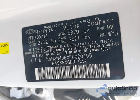 2015 Hyundai Genesis 3.8 z USA, uszkodzony, nr VIN KMHGN4JEXFU020495
